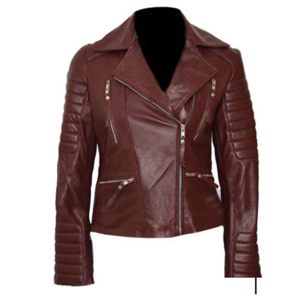 Maroon biker leather jacket